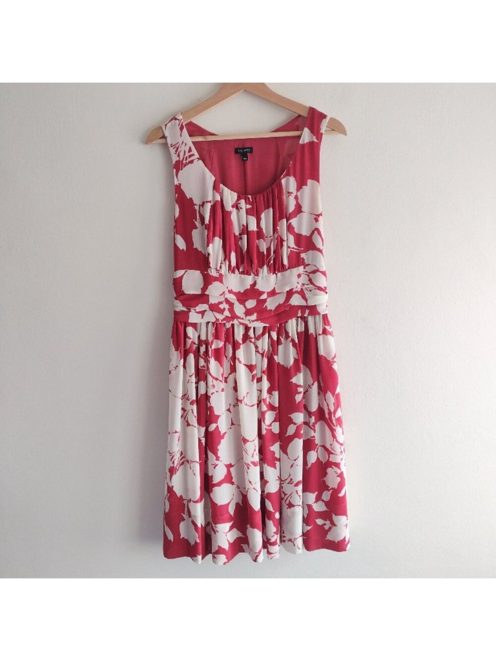 Talbots Red White Floral Dress 8 Garnet Floaty Chiffon Fit n Flare Midi